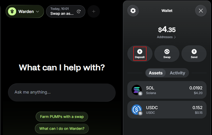 Deposit assets in Warden