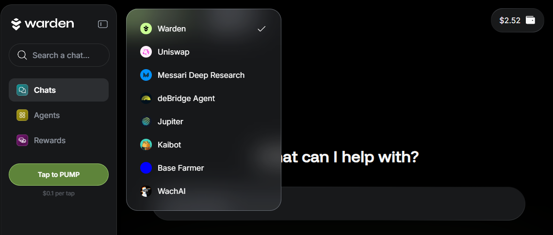 The drop-down menu with AI Agents in Warden